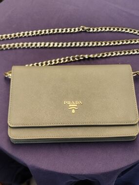 Prada Saffiano Leather Chain Wallet - Taupe